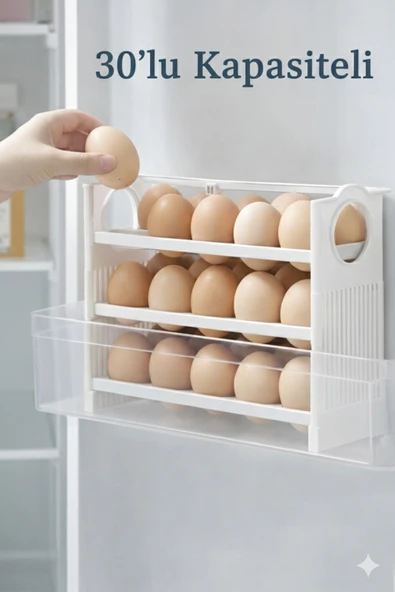 Primeaks 30 Bölmeli Yumurta Organizer 3 Katlı Buzdolabı İçi Düzenleyici Raf ürün görseli 1