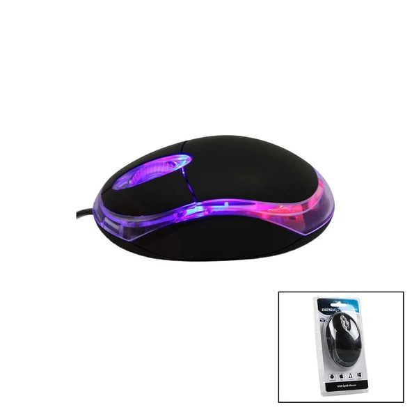 EVEREST KM-6809  KABLOLU USB - IŞIKLI  SİYAH OPTİK MOUSE  1200 DPI   VAKUMLU AMBALAJ  110CM KABLO GO53/00305 ürün görseli 1