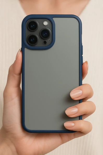 Trendpazarım iPhone 15 Uyumlu Şeffaf Arka Kapak Kılıf – Mavi Kenarlı, Darbe Emici Koruma ürün görseli 1