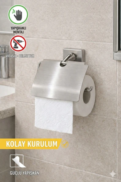 Primeaks Yapışkanlı Tuvalet Kağıtlığı Delmesiz Duvara Monte Banyo WC Kağıtlık ürün görseli 1