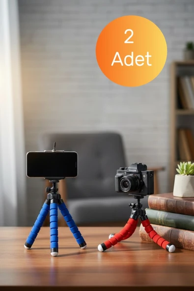 Primeaks 2 Adet Esnek Ahtapot Tripod Seti - Telefon ve Aksiyon Kamera Uyumlu Masaüstü Stand ürün görseli 1