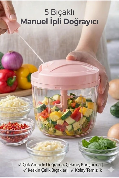 Primeaks 5 Bıçaklı Süper Hızlı İpli El Rondosu - 900ml Geniş Hazne ürün görseli 1