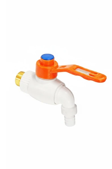 Primeaks 1/2" Plastik Küresel Bahçe ve Hortum Musluğu - Turuncu Kollu ürün görseli 1