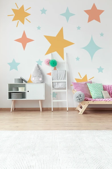 Işıltılı Yıldızlar Temalı 20 Parça Çocuk Ve Bebek Odası Dekoratif Duvar Sticker Seti ürün görseli 1