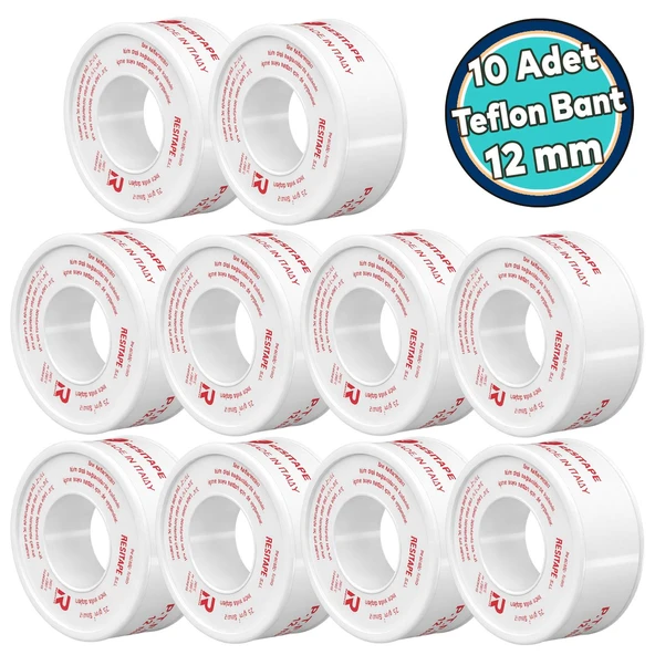PTFE Teflon Sızdırmaz Yalıtım Bant Bandı Beyaz 12 mm x 12 Metre Dişi Bağlantı (10 Adet) ürün görseli 1