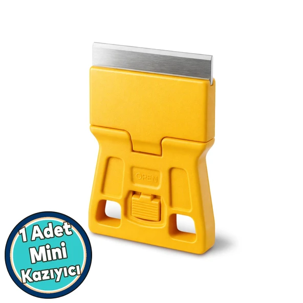 Mini Cam Kazıma Bıçağı Metal Uçlu Sarı Plastik Saplı Bas Çevir Güvenlik Butonlu Sistre Cam Kazıma ürün görseli 1