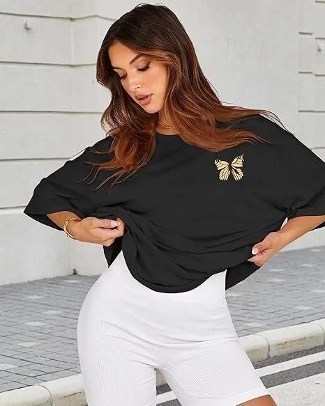 Kadın Bisiklet Yaka Baskılı T-shirt - Siyah ürün görseli 1