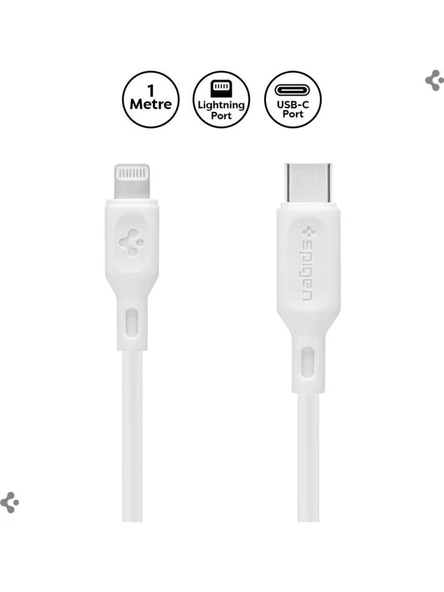 Spigen Essential USB-C to Lightning (1 Metre) Hızlı Şarj/Data Kablosu MFI Lisanslı C10CL White ürün görseli 1
