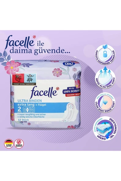 Facelle Ultra Ekstra Uzun Kanatlı Ped 12 Adet - Resim 2