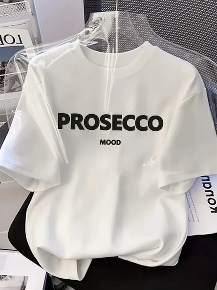 20/1 Penye Compack Baskılı Oversize Kısa Kol Bisiklet Yaka T-shirt - Beyaz ürün görseli 1