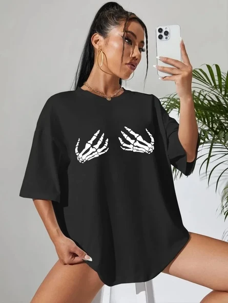 Baskılı Kadın T-shirt - Siyah - Resim 3
