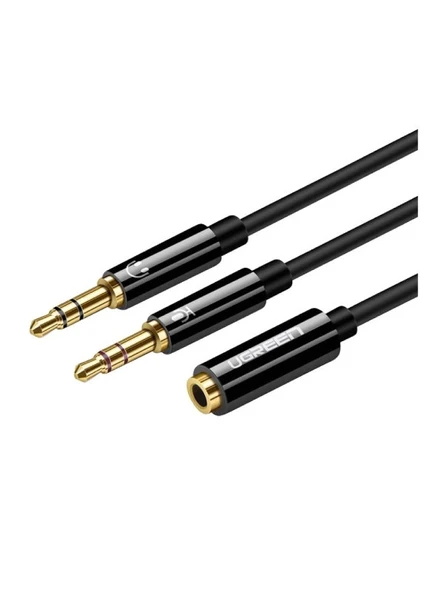 UGREEN 20898 AV140 2x3.5mm Erkek 1x3.5mm Dişi ABS Kılıflı Konnektör Ayırıcı Ses Kablosu Siyah 20cm ürün görseli 1