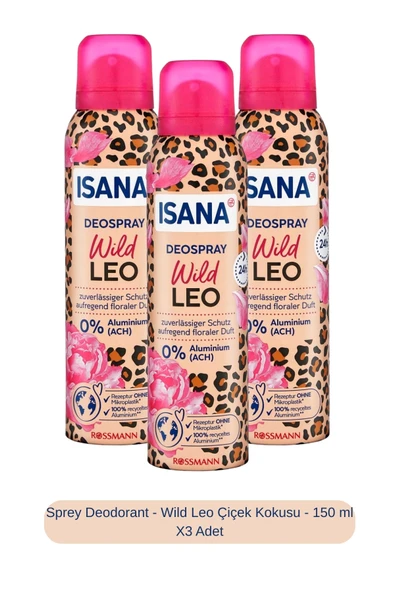 ISANA Sprey Deodorant - Wild Leo Çiçek Kokusu - 150 ml X3 Adet ürün görseli 1