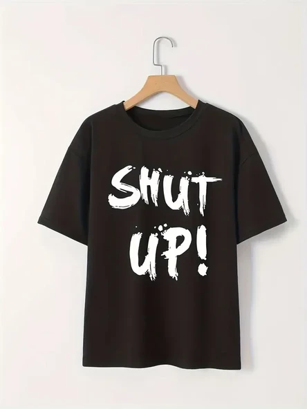 20/1 Penye Compack Baskılı Oversize Bisiklet Yaka M Kısa Kol Yazlık T-shirt - Siyah ürün görseli 1