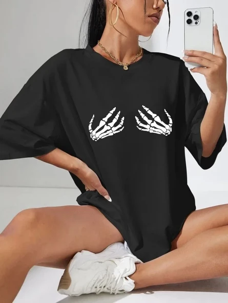 Baskılı Kadın T-shirt - Siyah ürün görseli 1