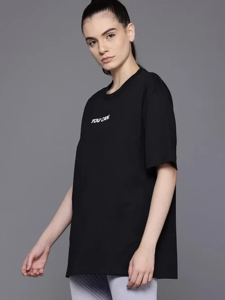 Kadın Baskılı Oversize T-shirt - Siyah - Resim 4