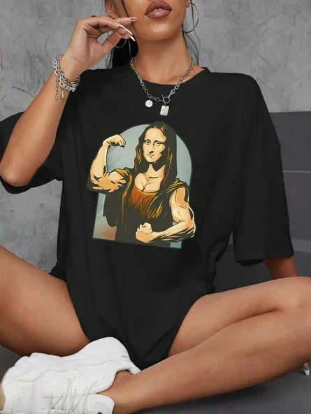 Kadın Baskılı Oversize T-shirt - Siyah ürün görseli 1