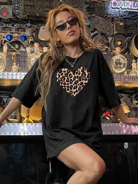 Baskılı Kadın T-shirt - Siyah - Resim 3