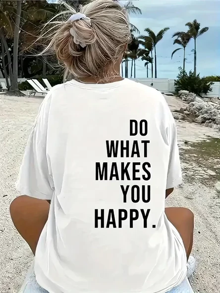 Do What Makes You Happy Unisex Linemen Oversize Baskılı T-shirt - Beyaz ürün görseli 1