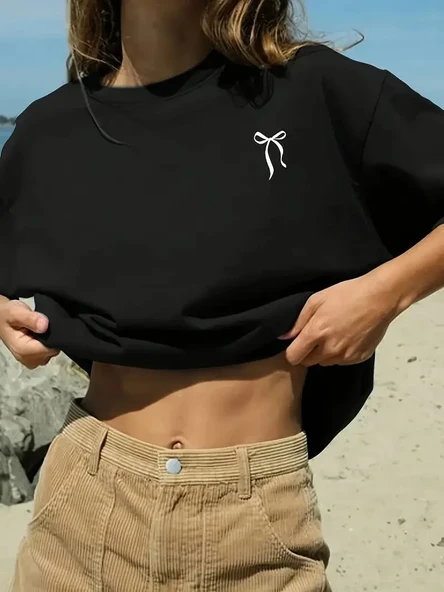 Fiyonk Ön Arka Baskılı Siyah Oversize Unisex Kısa Kol T-shirt- Siyah ürün görseli 1