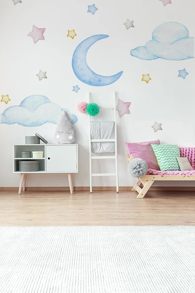 Şirin Bulutlar Temalı 20 Parça Çocuk Ve Bebek Odası Dekoratif Duvar Sticker Seti ürün görseli 1