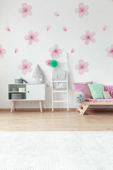 Pembe Çiçek Temalı 20 Parça Çocuk Ve Bebek Odası Dekoratif Duvar Sticker Seti ürün görseli 1