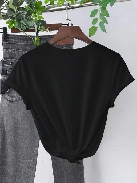 Baskılı Kadın T-shirt - Siyah - Resim 2
