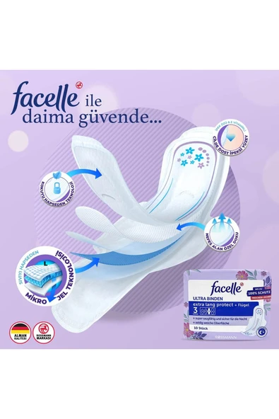 Facelle Ultra Gece Koruma Kanatlı Ped 10 Adet - Resim 2