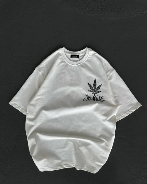Unisex Bisiklet Yaka Baskılı Oversize T-shirt - Beyaz ürün görseli 1