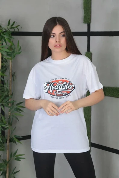 Unisex Baskılı Oversize T-shirt - Beyaz ürün görseli 1