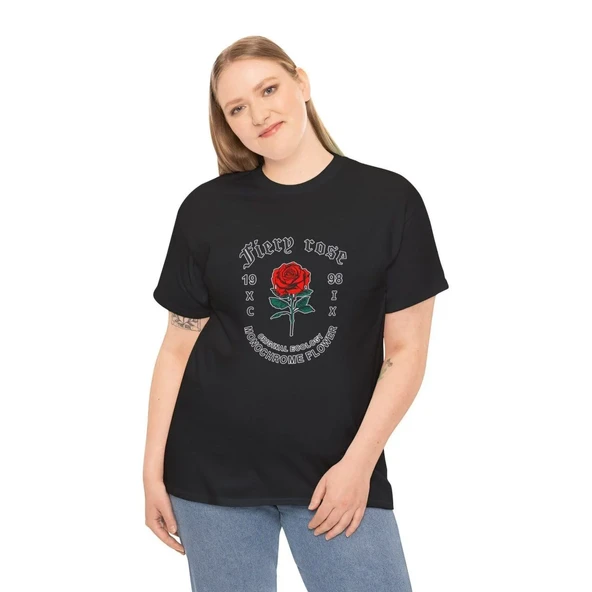 Unisex Kadın Bisiklet Yaka Baskılı T-shirt - Siyah ürün görseli 1