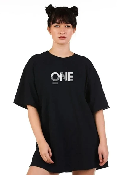 Unisex Baskılı Oversize T-shirt - Siyah ürün görseli 1