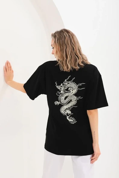 Unisex Baskılı Oversize T-shirt - Siyah ürün görseli 1