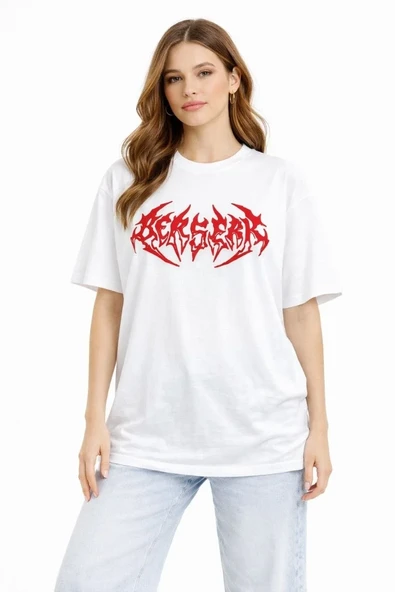 Kadın Kısa Kol Yazlık Tişört Bisiklet Yaka Baskılı Oversize T-shirt - Beyaz ürün görseli 1