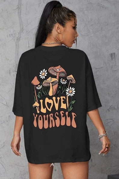Unisex Baskılı Oversize T-shirt - Siyah ürün görseli 1
