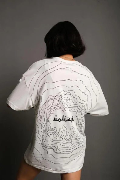 Kadın Bisiklet Yakalı Sırt Baskılı Oversize T-shirt - Beyaz ürün görseli 1