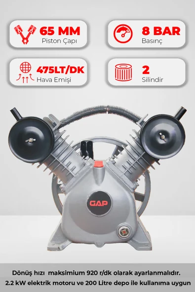 GAP Kompresör Kompresör Kafası Çift Piston 8 Bar Pistonlu G2065 ürün görseli 1