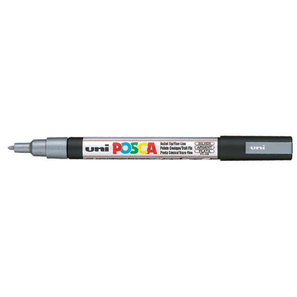 Uni-Ball Markör Boyama Posca Su Bazlı Poster 0.9-1.3 MM Gümüş PC-3M ürün görseli 1