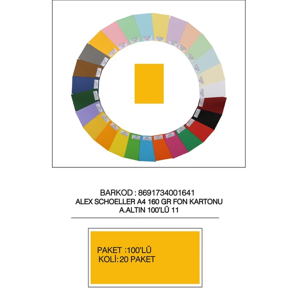 Alex Schoeller Fon Kartonu 160 GR A4 11 A Altın ürün görseli 1