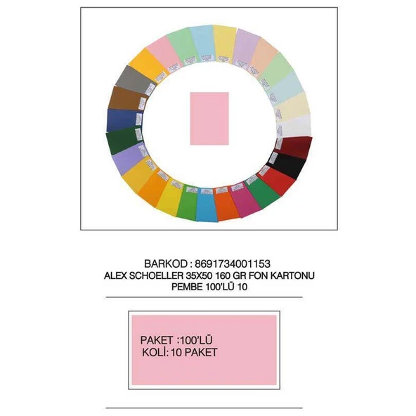 Alex Schoeller Fon Kartonu 160 GR 35x50 10 Pembe ürün görseli 1