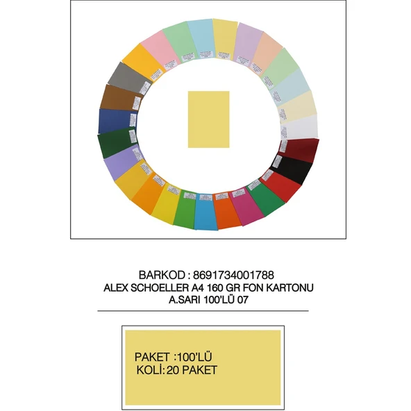 Alex Schoeller Fon Kartonu 160 GR A4 07 A Sarı ürün görseli 1