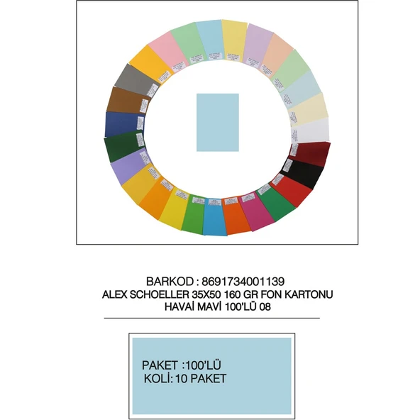 Alex Schoeller Fon Kartonu 160 GR 35x50 08 Havai Mavi ürün görseli 1