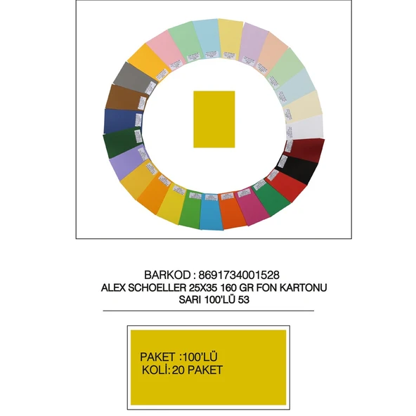 Alex Schoeller Fon Kartonu 160 GR 25x35 53 Sarı ürün görseli 1