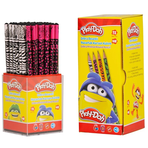 Play-Doh Kurşun Kalem Zebra Desenli Yuvarlak 72 Li Stand Play-KK010 ürün görseli 1