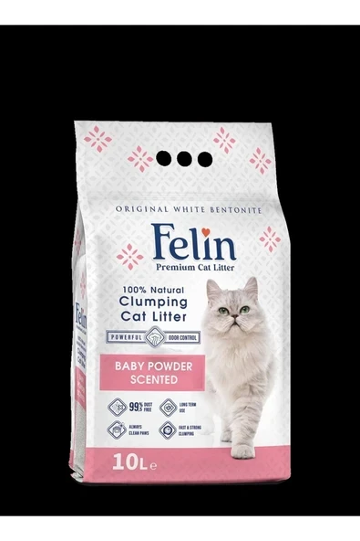 Felin Bebek Pudrası Kokulu Topaklanan İnce Taneli Kedi Kumu 10L ürün görseli 1
