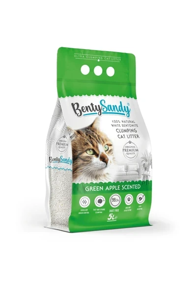 Benty Sandy Yeşil Elma Kokulu Topaklanan İnce Taneli Kedi Kumu 5L ürün görseli 1