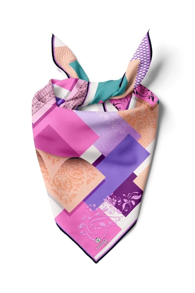 %100 İpek Kadın Desenli Bandana 80x80 ürün görseli 1