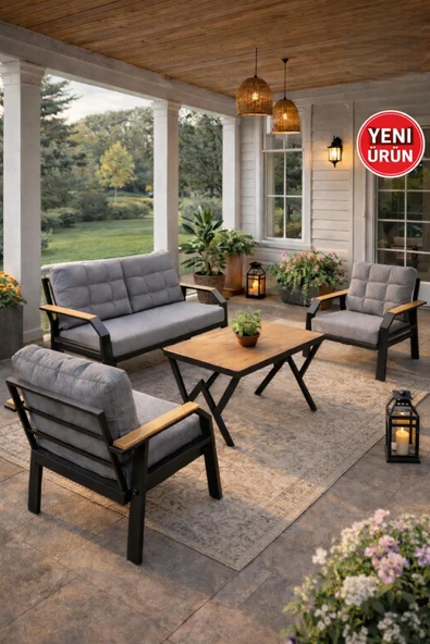 Ard & Garden Kavacık 2+1+1 Masalı Gri Bahçe Oturma Takımı Balkon, Teras, Veranda, Minderli Metal Koltuk Takımı ürün görseli 1