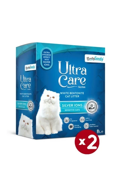 Ultra Care Series Hassas Kediler İçin Gümüş İyonlu Topaklanan İnce Taneli Kedi Kumu 8Lx2 ürün görseli 1