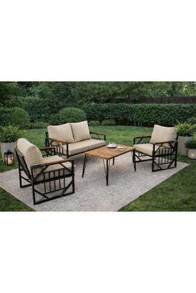 UFUK HOME Violet Antrasit 2+1+1 Masalı Bahçe Oturma Seti + Masa – Bahçe, Balkon, Cafe Metal Takımı ürün görseli 1